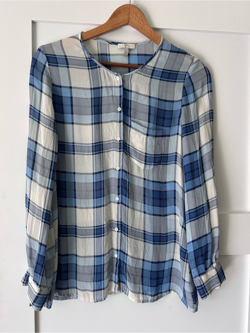 Joie 100% Silk Plaid Blouse